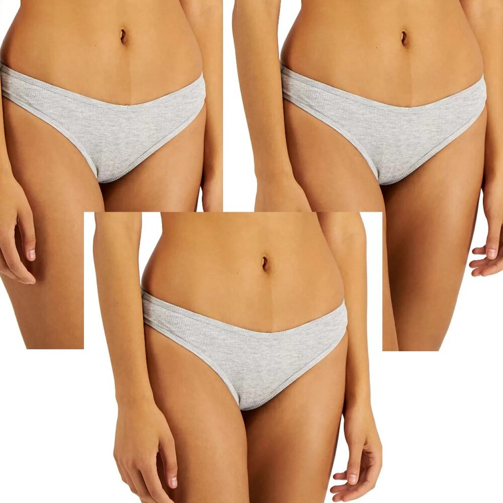 NWT Jenni Women's 3-Pack Ribbed Knit Thong Panty Underwear, Sleep Gray Heather